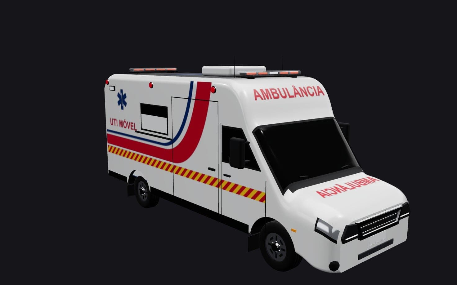 Ambulância Tipo D (UTI Móvel) da Rontec em 3D, vista de três-quartos
